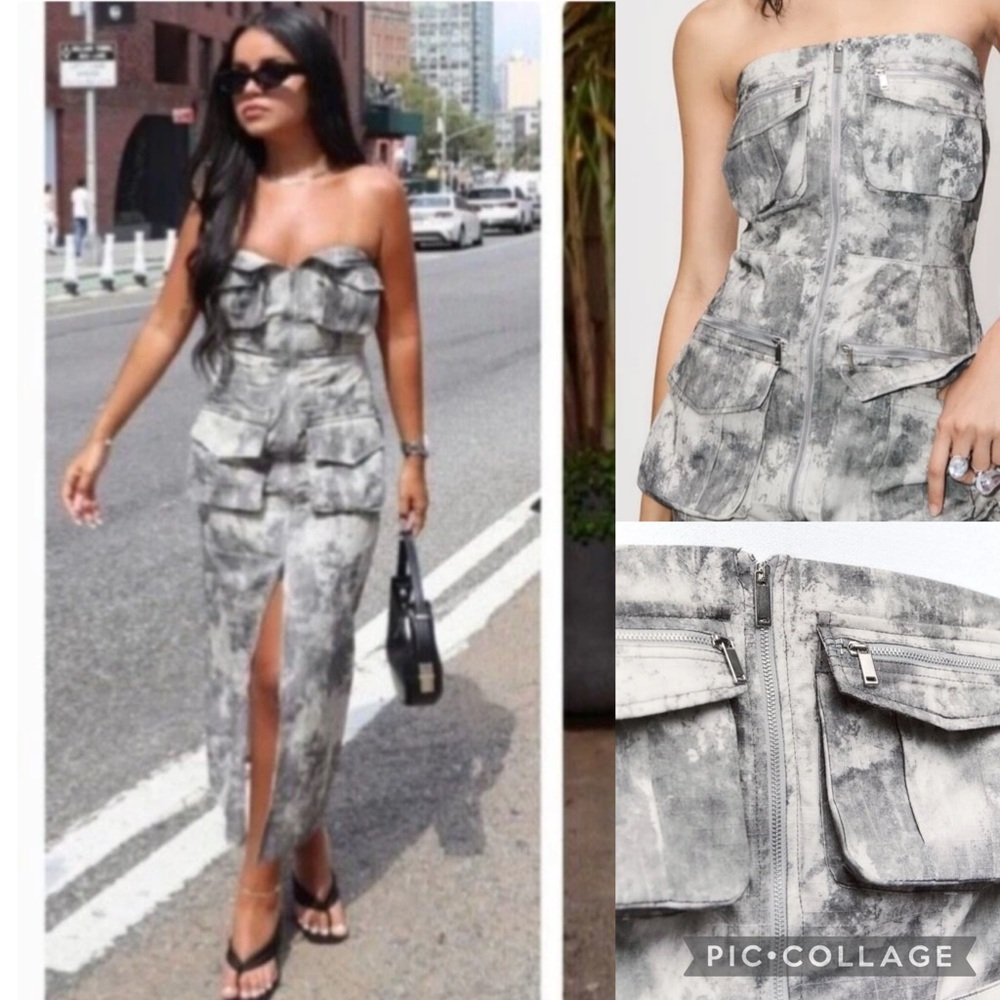 Zara Strapless Dress Cargo Utility Midi Camo Print body con NWT XS Blogger Fave - Picture 11 of 11